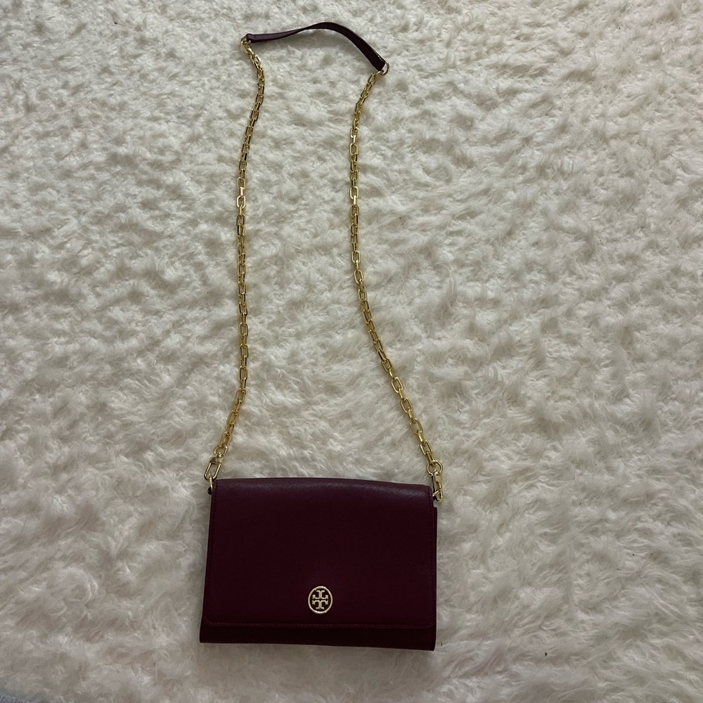 Maroon Tory Burch cross body bag